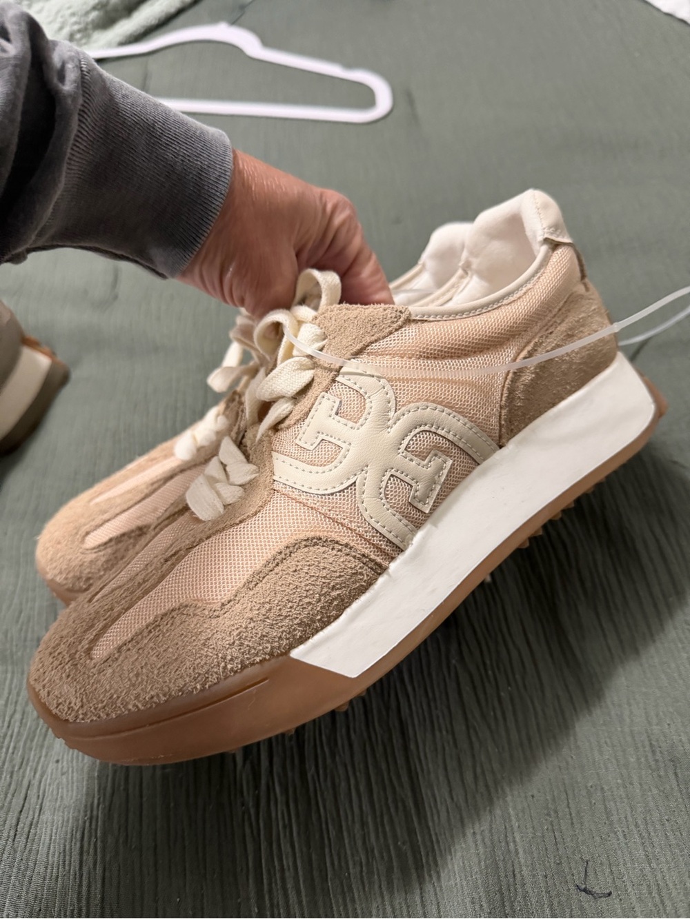Sam Edelman Beige & Cream Suede Mesh Sneakers